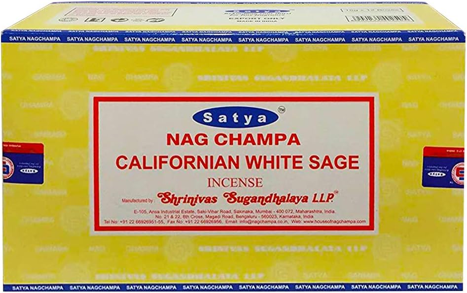 Satya California White Sage Incense Sticks - 12 Packs of 15g Agarbatti - Total Approx 180 Spiritual Sticks