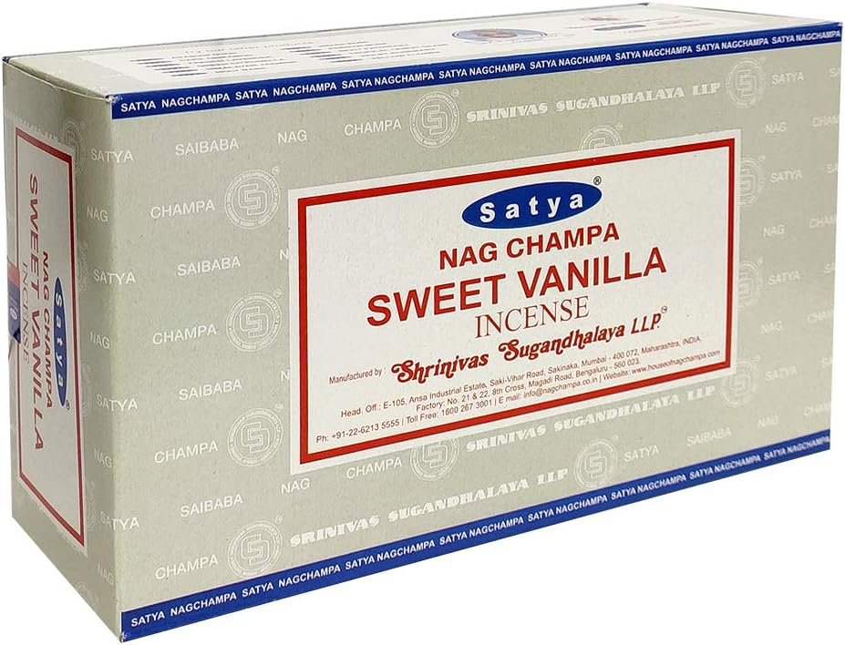 Satya Sweet Vanilla Incense Sticks - 12 Packs of 15g Agarbatti - Total Approx 180 Spiritual Sticks