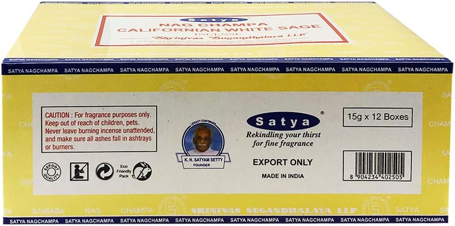 Satya California White Sage Incense Sticks - 12 Packs of 15g Agarbatti - Total Approx 180 Spiritual Sticks