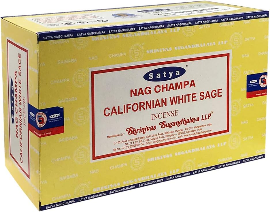 Satya California White Sage Incense Sticks - 12 Packs of 15g Agarbatti - Total Approx 180 Spiritual Sticks