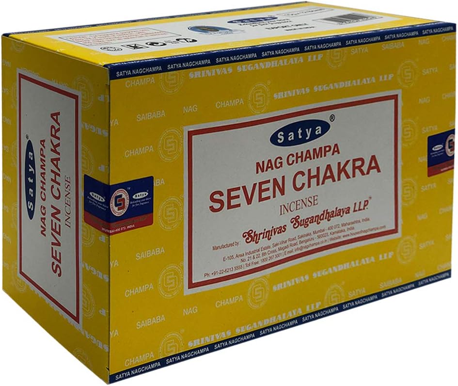 Satya Seven Chakra Incense Sticks - 12 Packs of 15g Agarbatti - Total Approx 180 Spiritual Sticks