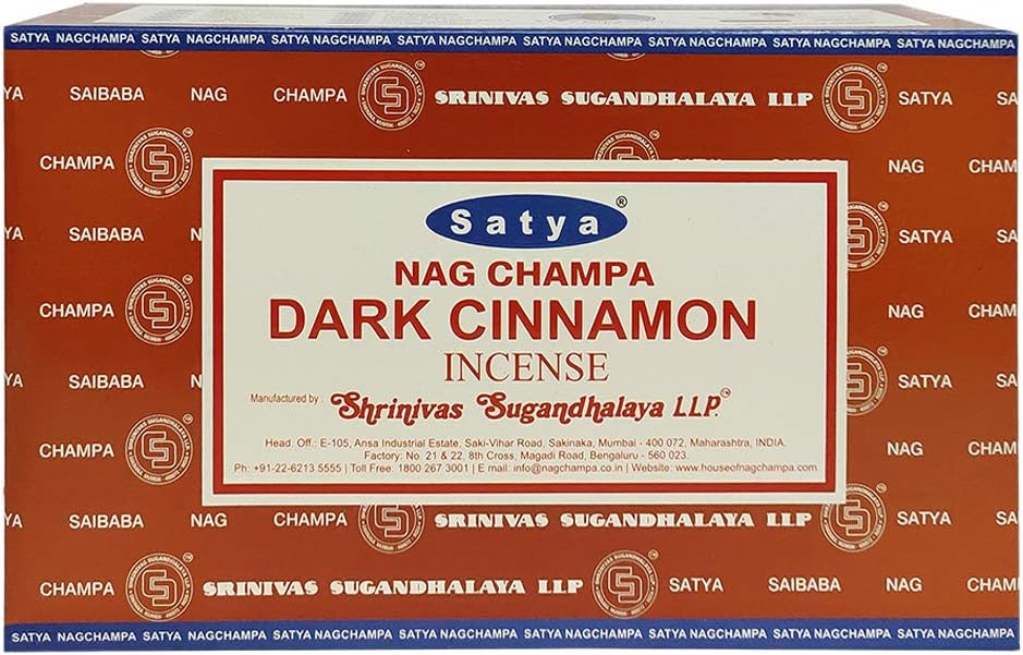 Satya Dark Cinnamon Incense Sticks - 12 Packs of 15g Agarbatti - Total Approx 180 Spiritual Sticks