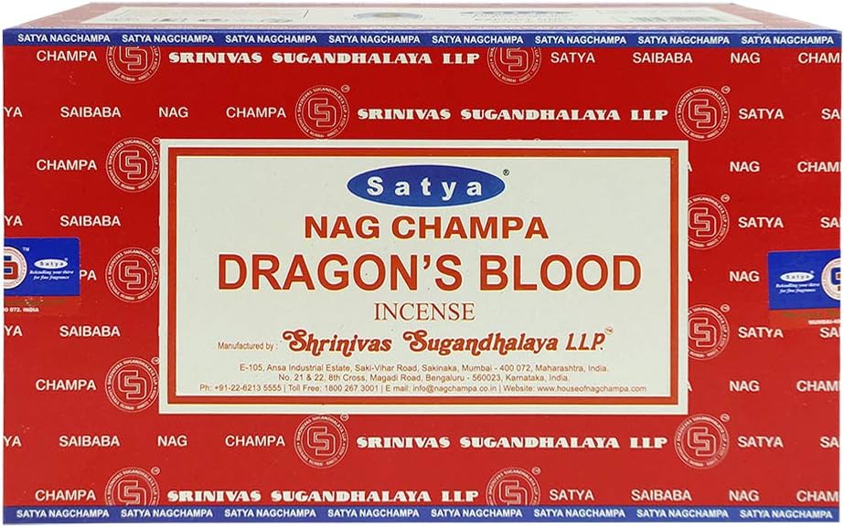 Satya Dragon's Blood Incense Sticks - 12 Packs of 15g Agarbatti - Total Approx 180 Spiritual Sticks