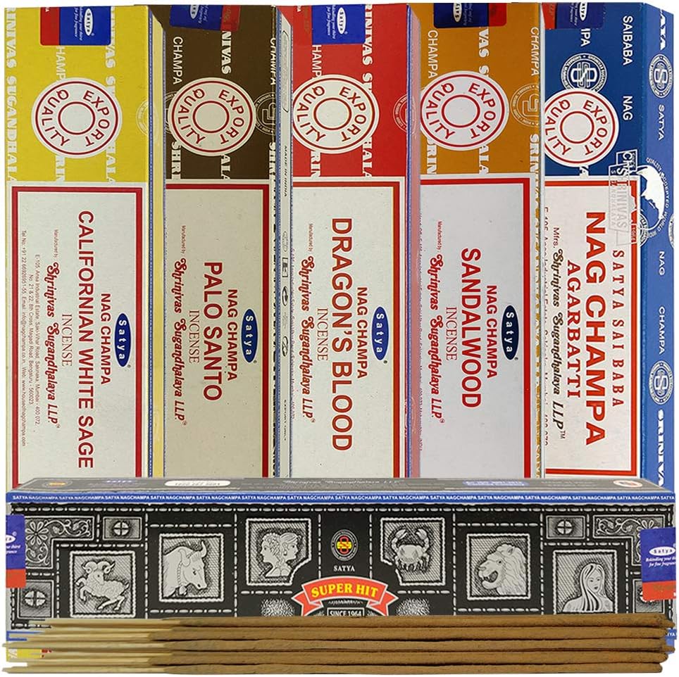 Satya Incense Sticks - Variety Pack - 6 Popular Scents - 15 Agarbatti Sticks per Scent - Total Approx 90 Spiritual Sticks