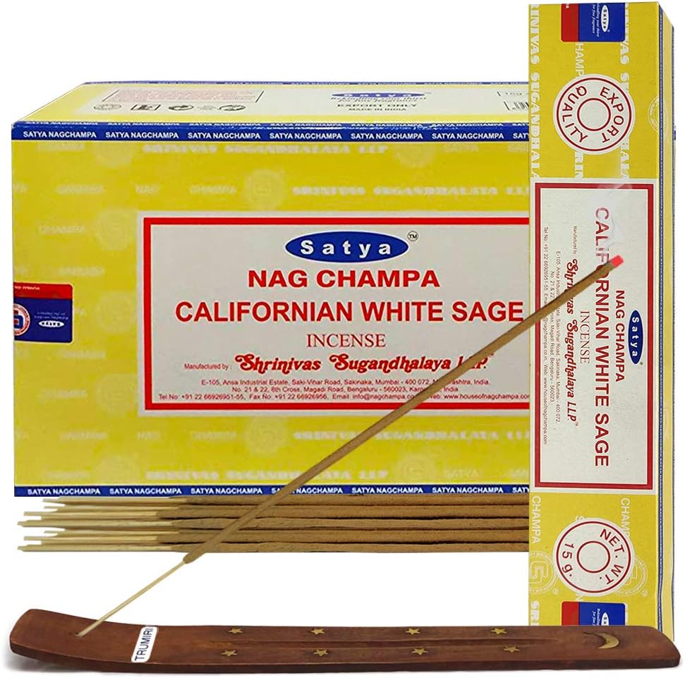 Satya California White Sage Incense Sticks - 12 Packs of 15g Agarbatti - Total Approx 180 Spiritual Sticks