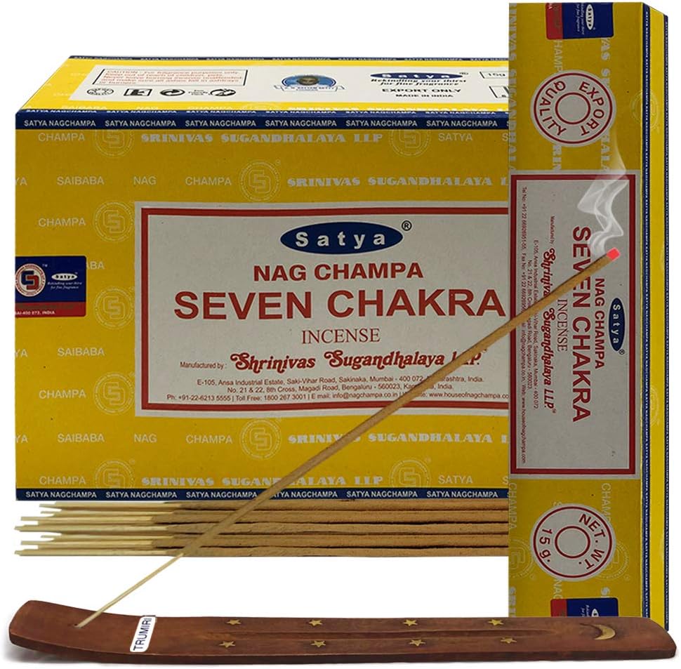 Satya Seven Chakra Incense Sticks - 12 Packs of 15g Agarbatti - Total Approx 180 Spiritual Sticks