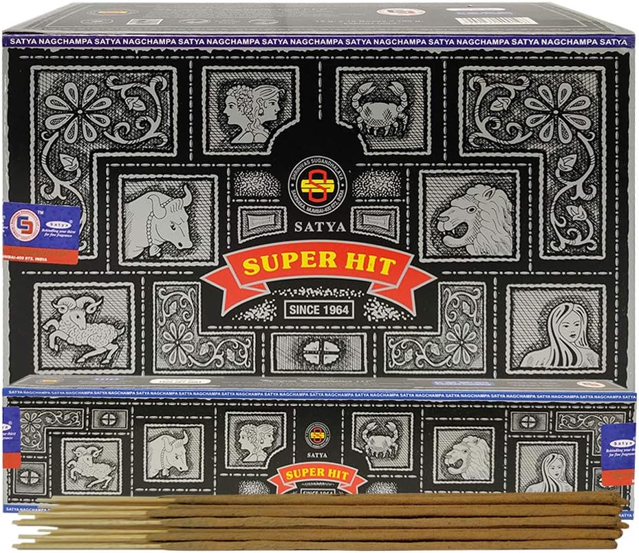 Satya Super Hit Incense Sticks - 12 Packs of 15g Agarbatti - Total Approx 180 Spiritual Sticks