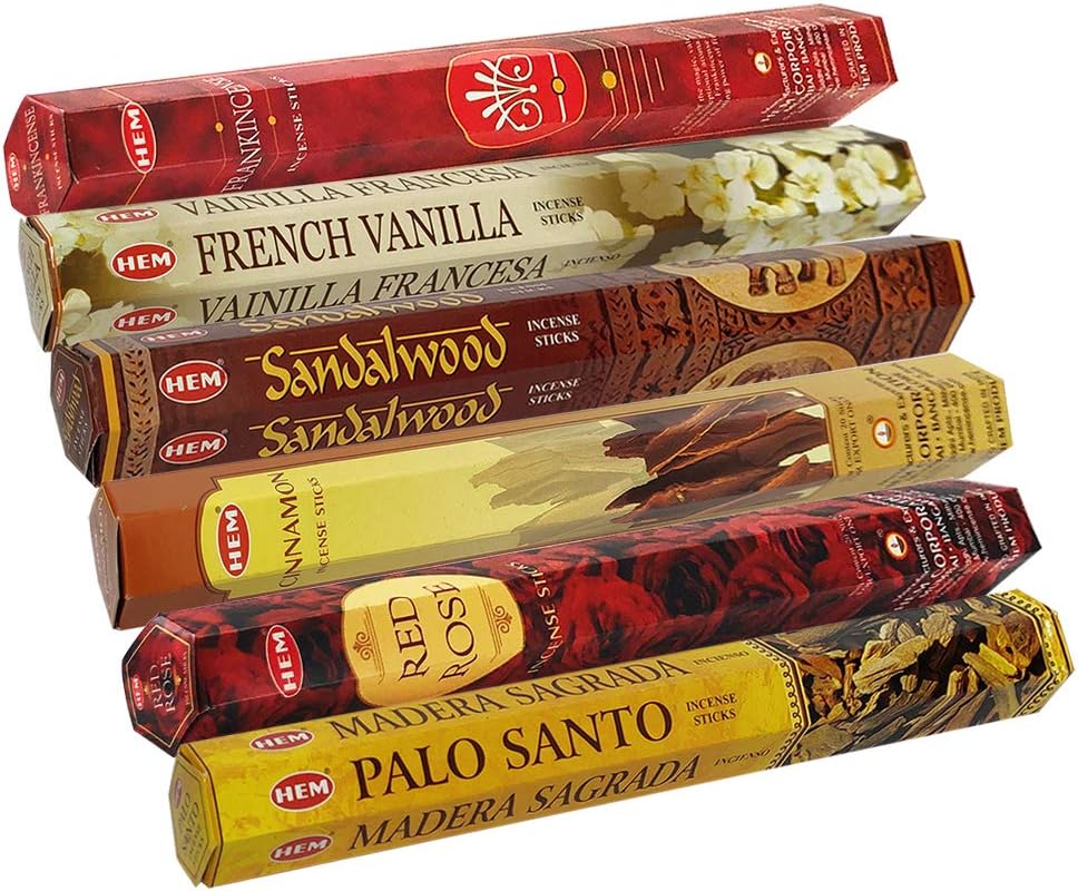 Hem 6 Most Desired Scents Incense Sticks Variety Pack - 20 sticks/scent - Total Approx 120 Joss Sticks Incienso Sahumerio