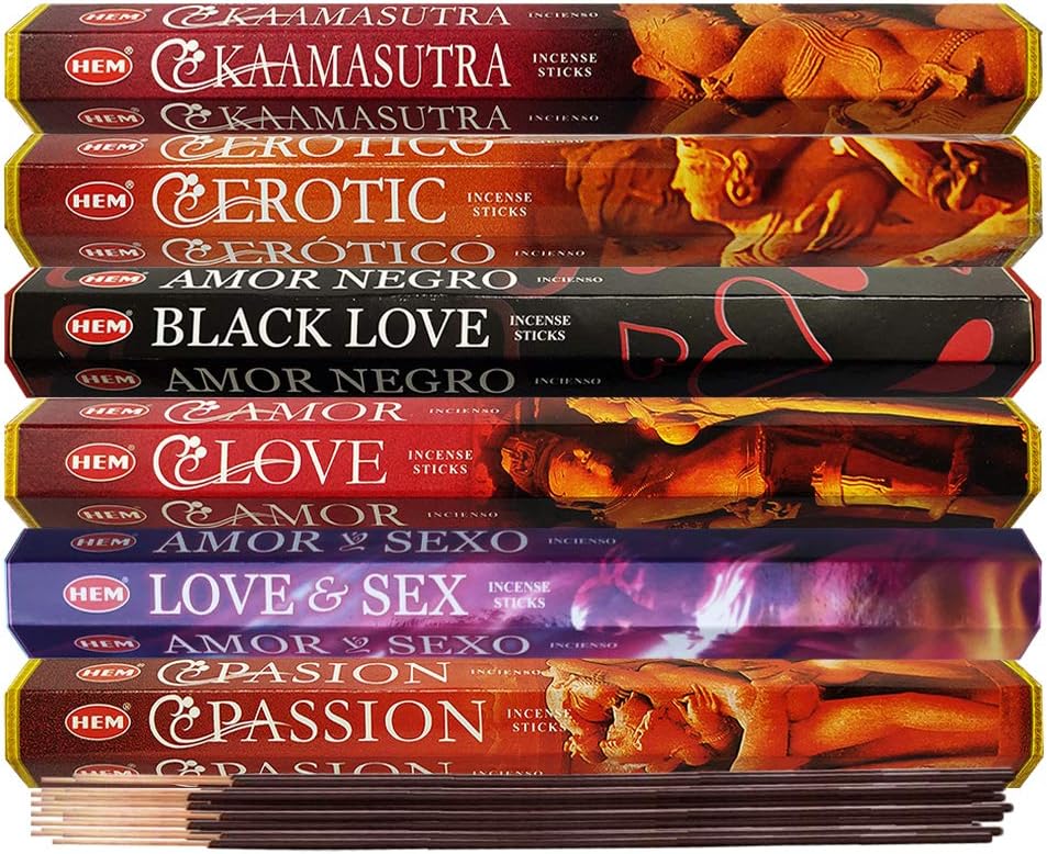 Hem 6 Love Themed Scents Incense Sticks Variety Pack - 20 sticks/scent - Total Approx 120 Joss Sticks Incienso Sahumerio