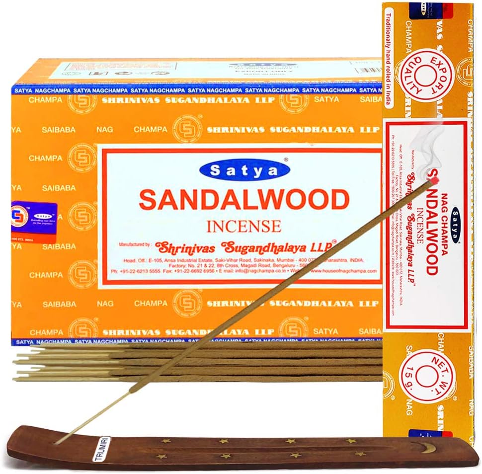 Satya Sandalwood Incense Sticks - 12 Packs of 15g Agarbatti - Total Approx 180 Spiritual Sticks