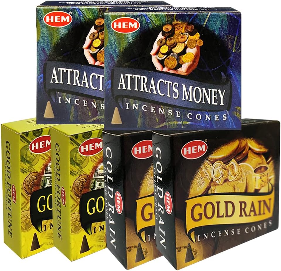 Hem 6 Money and Luck Themed Incense Cones Variety Pack - 10 cones/scent - Total Approx 60 Cones