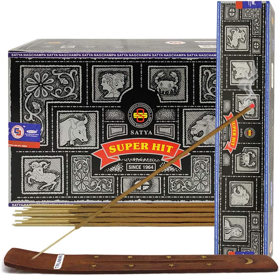 Satya Super Hit Incense Sticks - 12 Packs of 15g Agarbatti - Total Approx 180 Spiritual Sticks