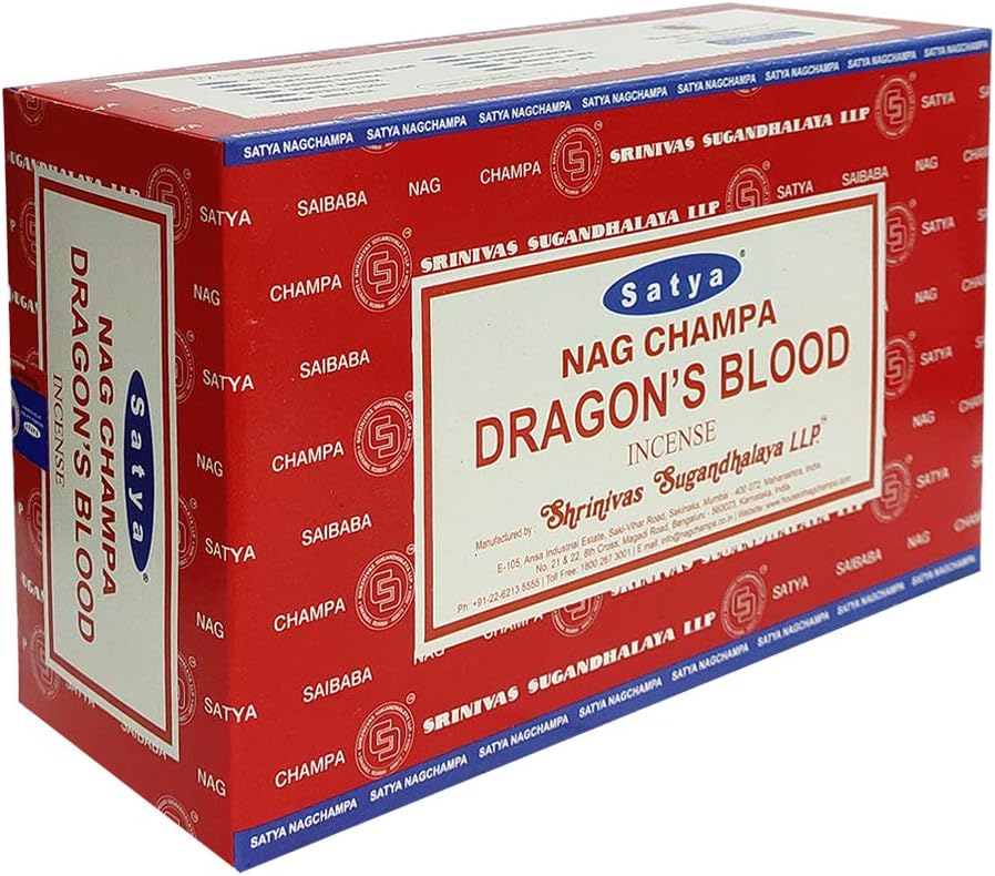 Satya Dragon's Blood Incense Sticks - 12 Packs of 15g Agarbatti - Total Approx 180 Spiritual Sticks