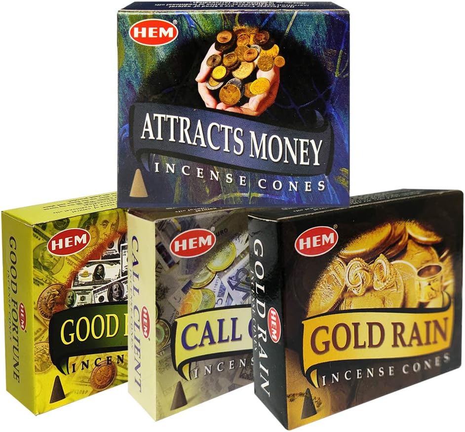 Hem 4 Money and Luck Themed Incense Cones Variety Pack - 10 cones/scent - Total Approx 40 Cones