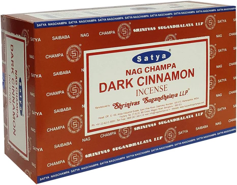 Satya Dark Cinnamon Incense Sticks - 12 Packs of 15g Agarbatti - Total Approx 180 Spiritual Sticks