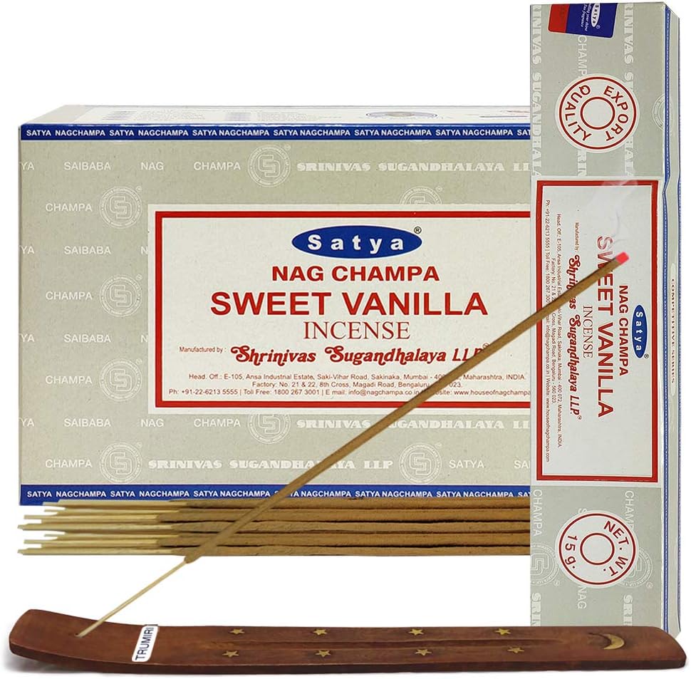 Satya Sweet Vanilla Incense Sticks - 12 Packs of 15g Agarbatti - Total Approx 180 Spiritual Sticks