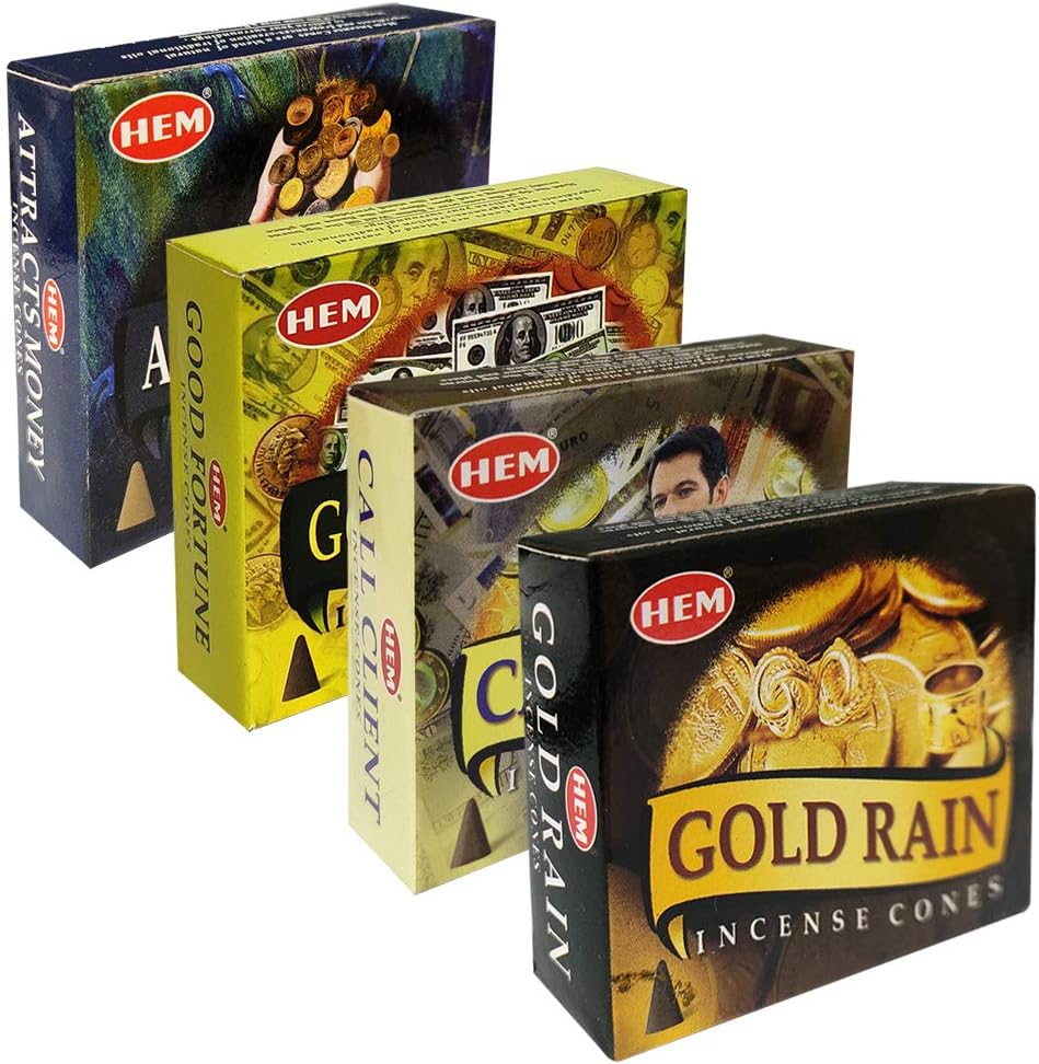 Hem 4 Money and Luck Themed Incense Cones Variety Pack - 10 cones/scent - Total Approx 40 Cones