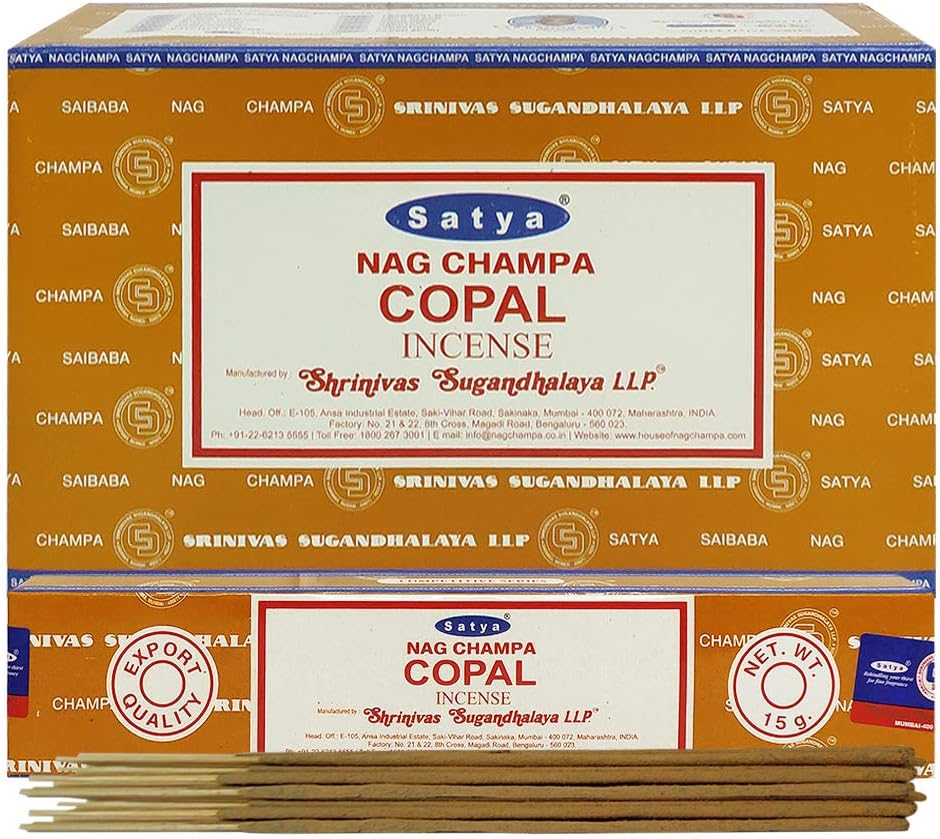 Satya Copal Incense Sticks - 12 Packs of 15g Agarbatti - Total Approx 180 Spiritual Sticks