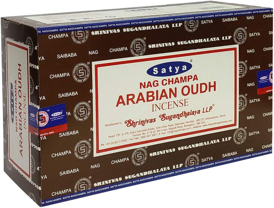 Satya Arabian Oudh Incense Sticks - 12 Packs of 15g Agarbatti - Total Approx 180 Spiritual Sticks