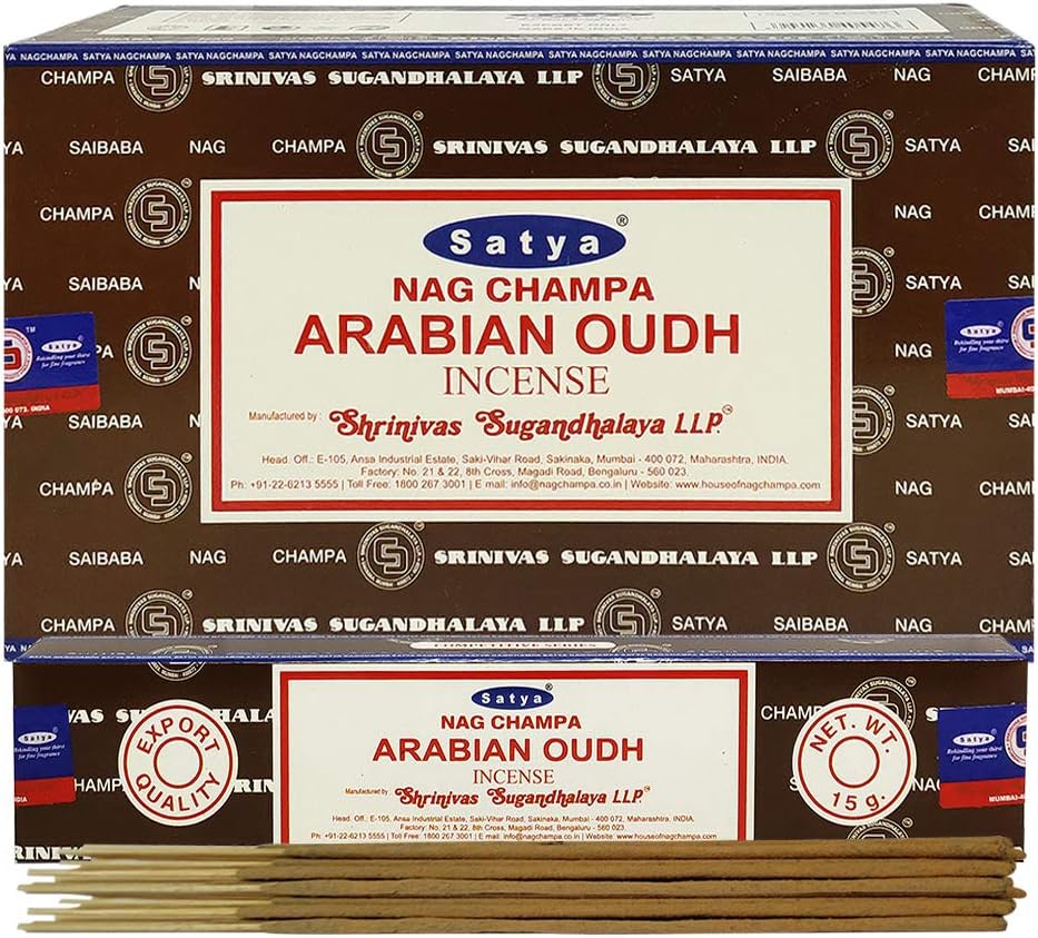 Satya Arabian Oudh Incense Sticks - 12 Packs of 15g Agarbatti - Total Approx 180 Spiritual Sticks