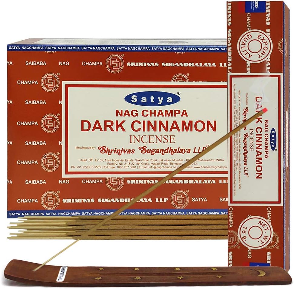 Satya Dark Cinnamon Incense Sticks - 12 Packs of 15g Agarbatti - Total Approx 180 Spiritual Sticks