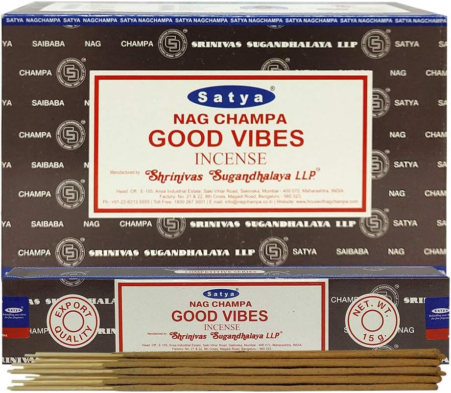 Satya Good Vibes Incense Sticks - 12 Packs of 15g Agarbatti - Total Approx 180 Spiritual Sticks