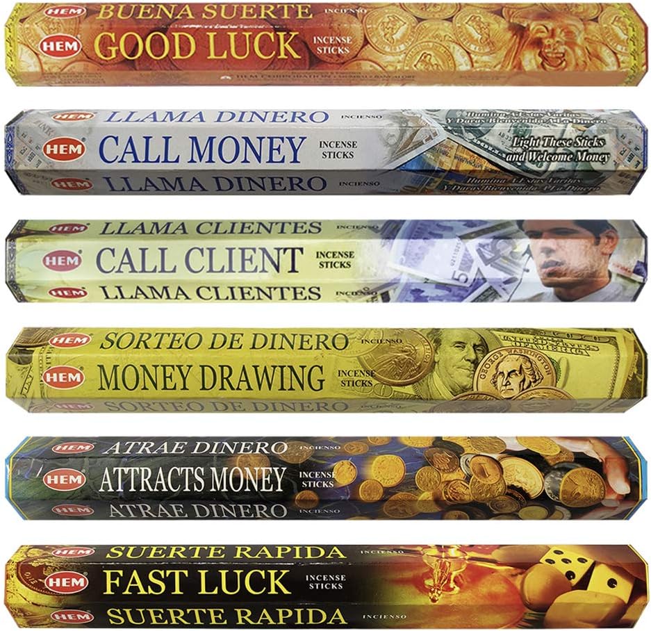 Hem 6 Money Series Scents Incense Sticks Variety Pack - 20 sticks/scent - Total Approx 120 Joss Sticks Incienso Sahumerio