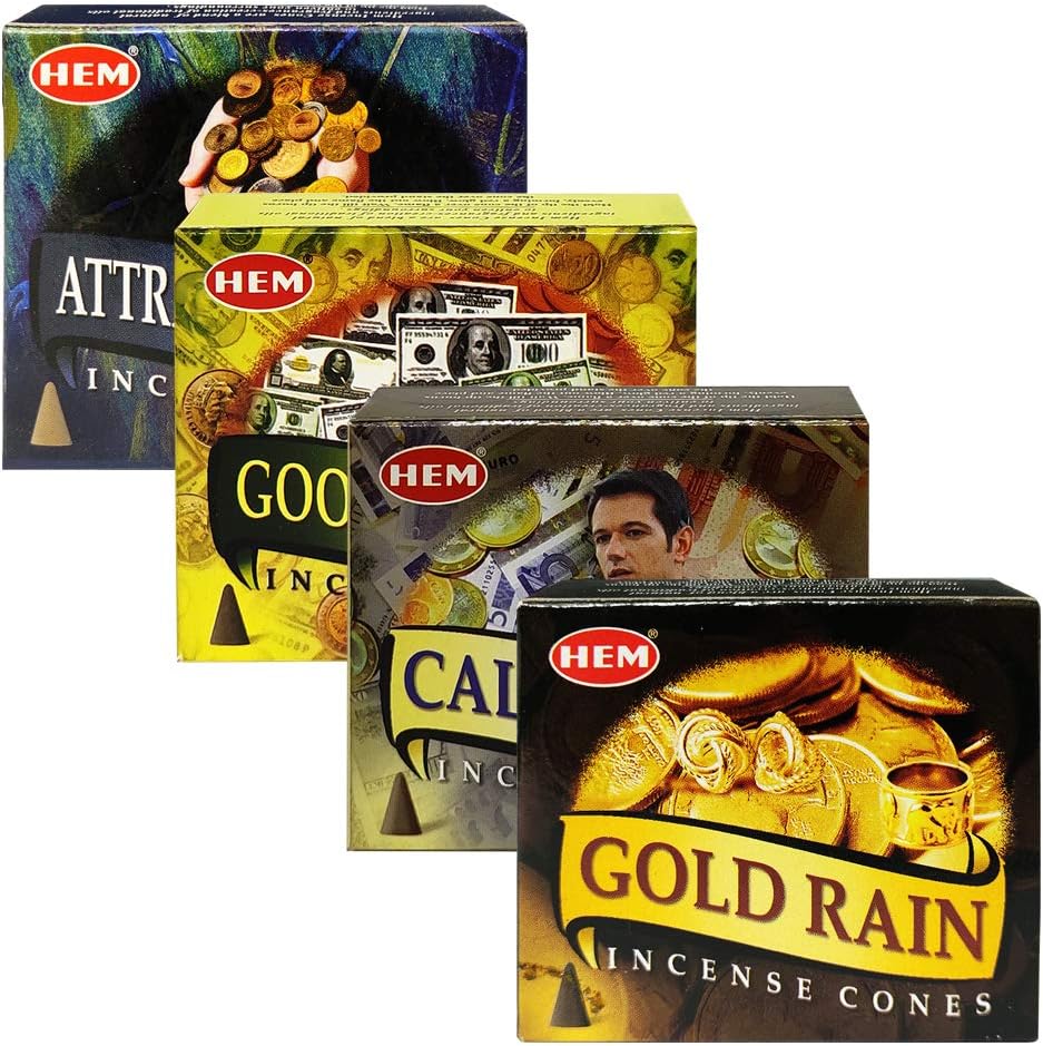 Hem 4 Money and Luck Themed Incense Cones Variety Pack - 10 cones/scent - Total Approx 40 Cones