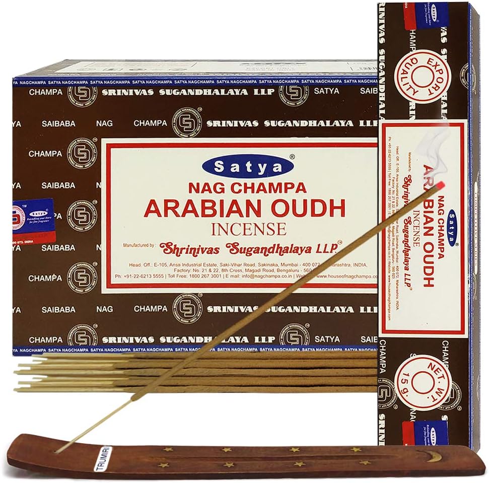 Satya Arabian Oudh Incense Sticks - 12 Packs of 15g Agarbatti - Total Approx 180 Spiritual Sticks