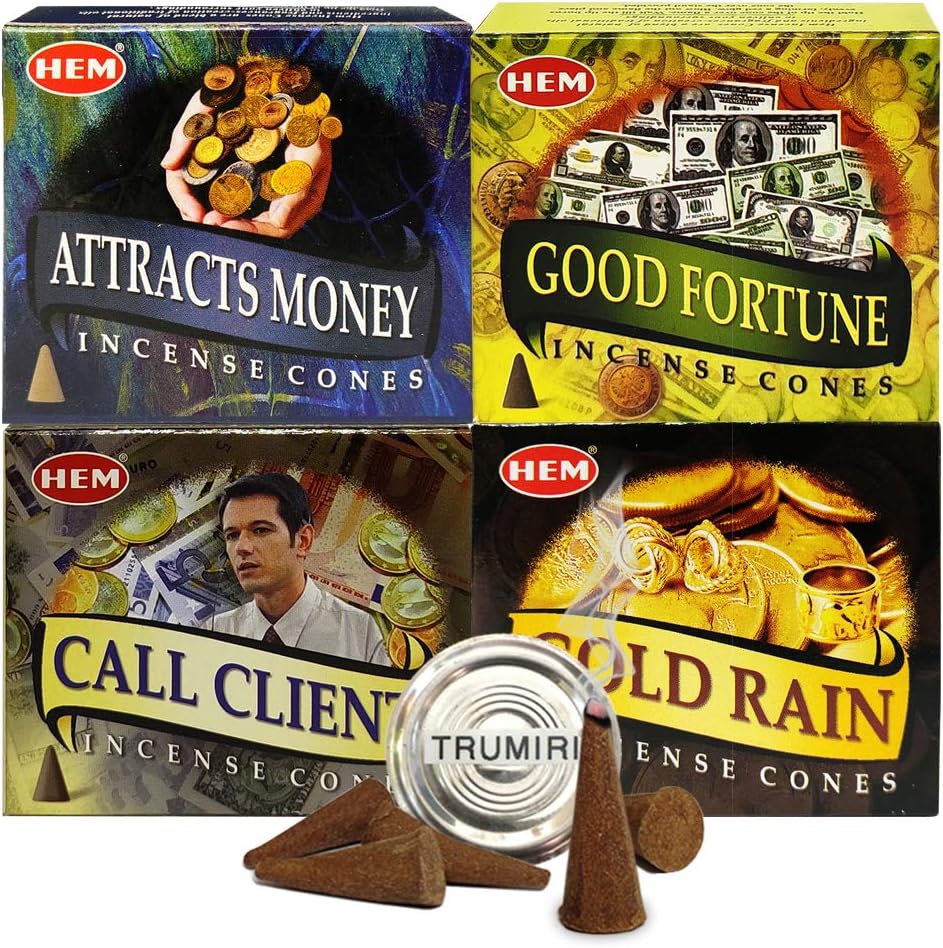 Hem 4 Money and Luck Themed Incense Cones Variety Pack - 10 cones/scent - Total Approx 40 Cones