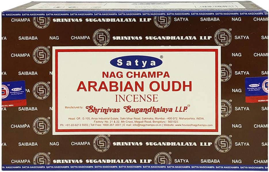 Satya Arabian Oudh Incense Sticks - 12 Packs of 15g Agarbatti - Total Approx 180 Spiritual Sticks