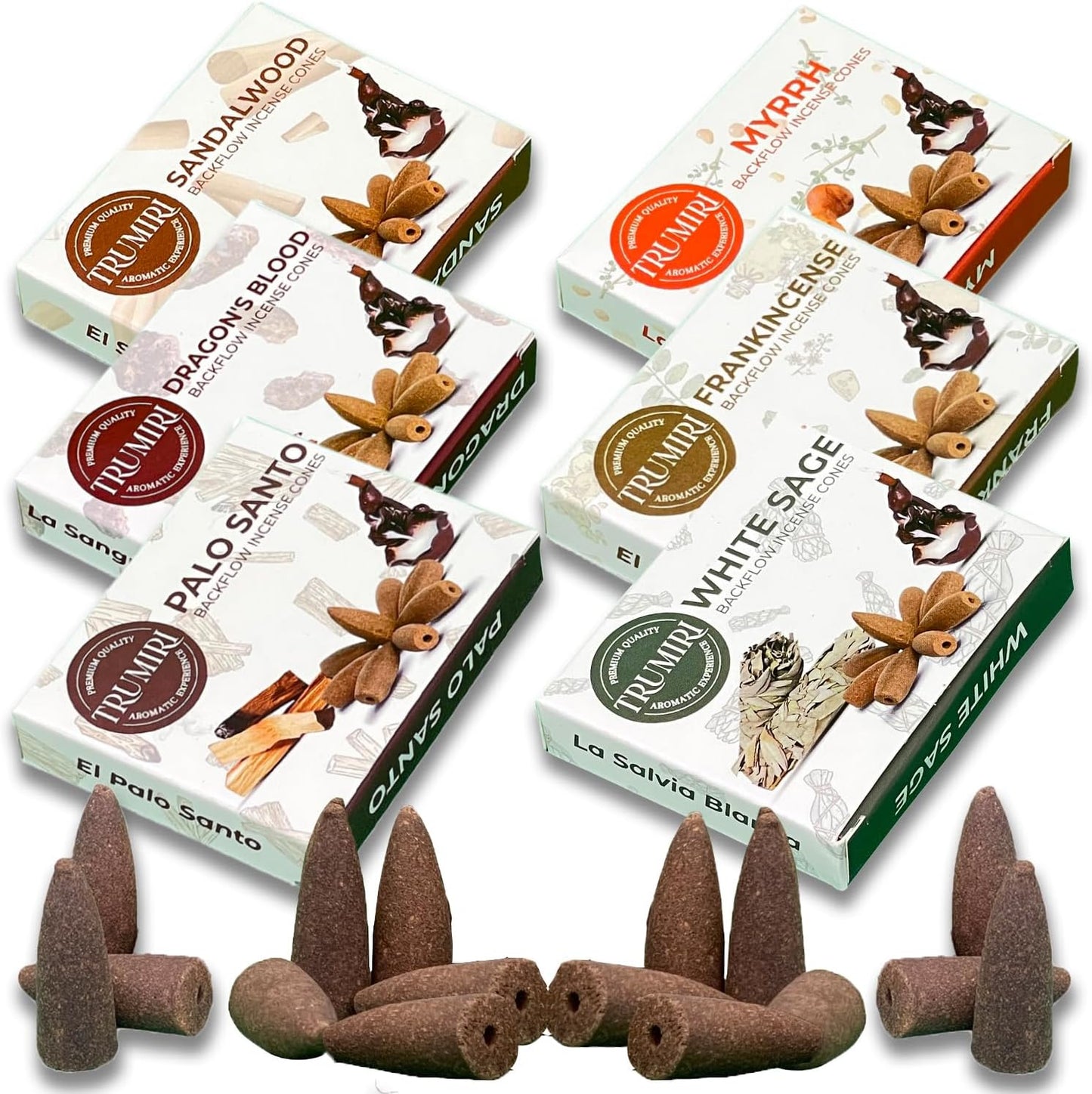 Woody Scents Backflow Incense Cones Variety Pack of 6 Scents with 10 Waterfall Cones per Scent - Total 60 Cones