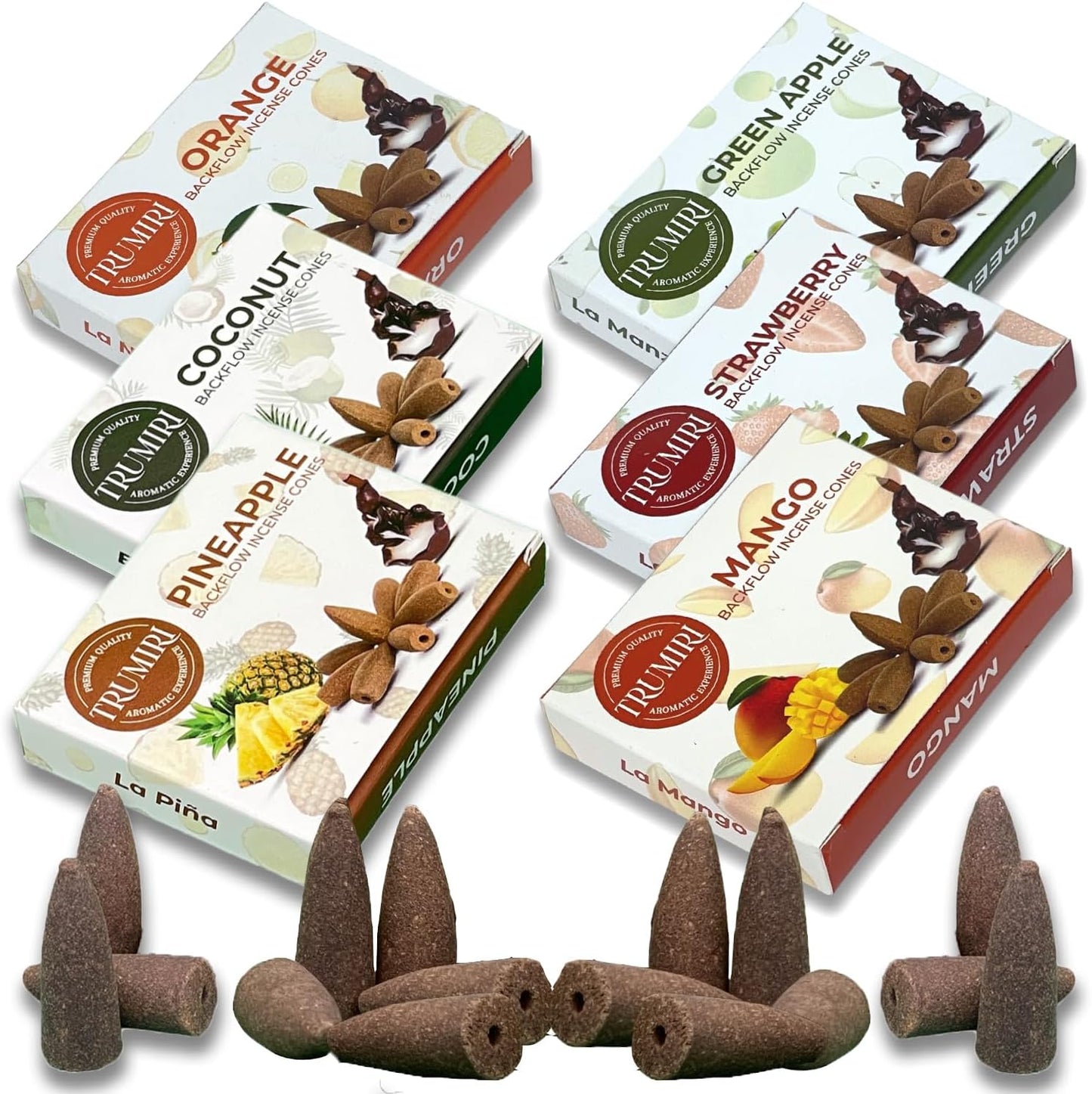 Fruity Scents Backflow Incense Cones Variety Pack of 6 Scents with 10 Waterfall Cones per Scent - Total 60 Cones