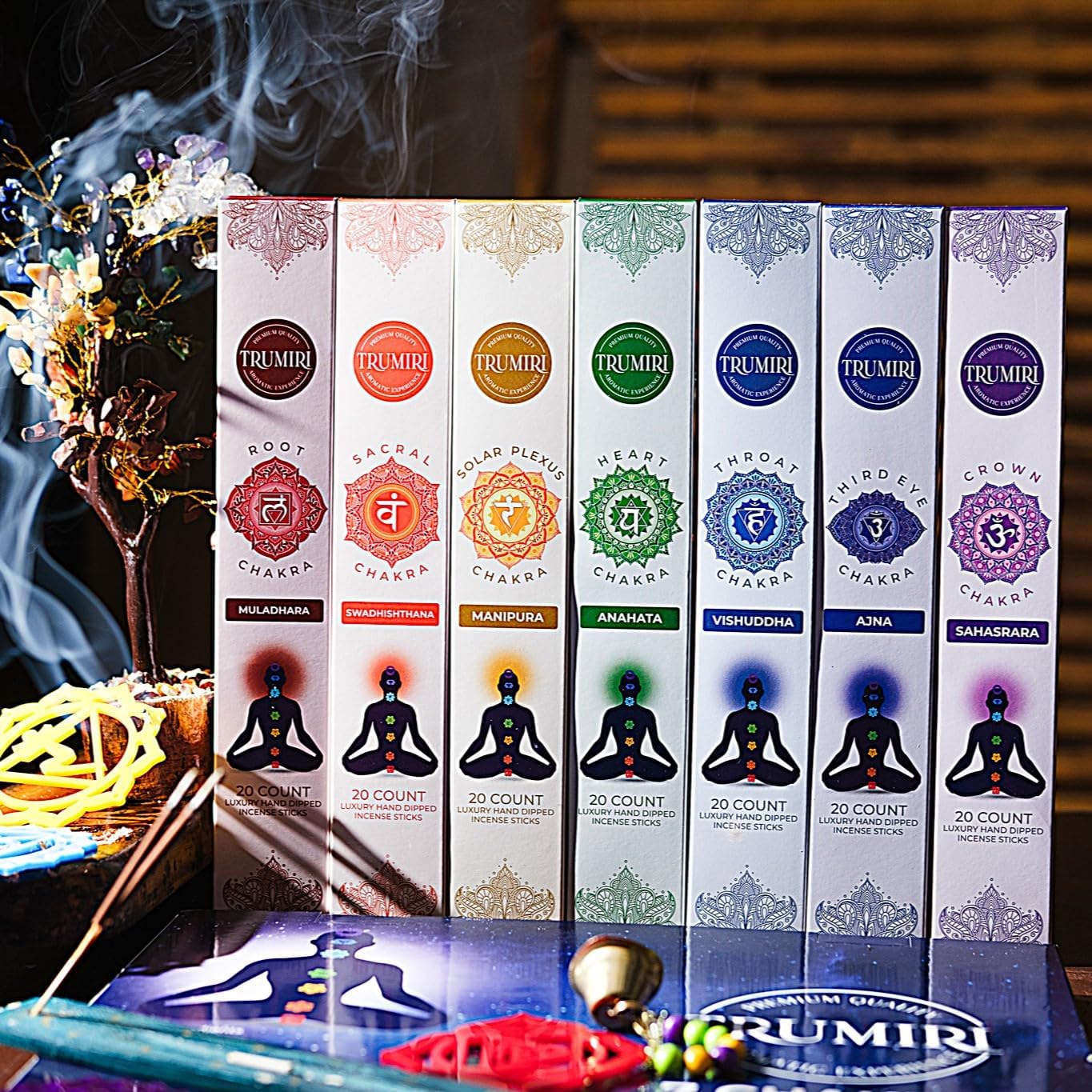 Chakra Incense Sticks Variety Pack with Incense Holder - 7 Scents - 20 Sticks/Scent - Total 140 Sticks - Incienso Sahumerio Agarbatti Joss Sticks