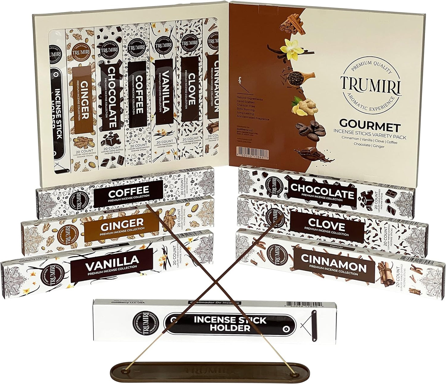 Gourmet Incense Sticks Variety Pack with Incense Holder - 6 Scents - 20 Sticks/Scent - Total 120 Sticks - Incienso Sahumerio Agarbatti Joss Sticks