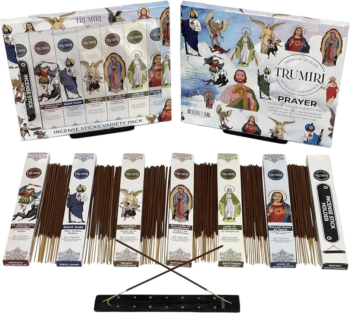 Prayer Incense Sticks Variety Pack with Incense Holder - 6 Scents - 20 Sticks/Scent - Total 120 Sticks - Incienso Sahumerio Agarbatti Joss Sticks