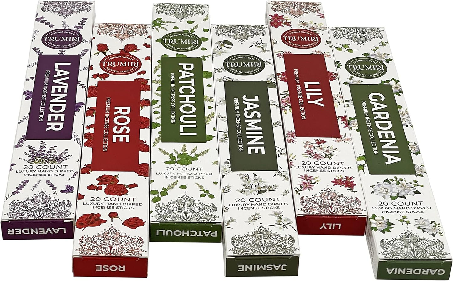 Floral Incense Sticks Variety Pack with Incense Holder - 6 Scents - 20 Sticks/Scent - Total 120 Sticks - Incienso Sahumerio Agarbatti Joss Sticks