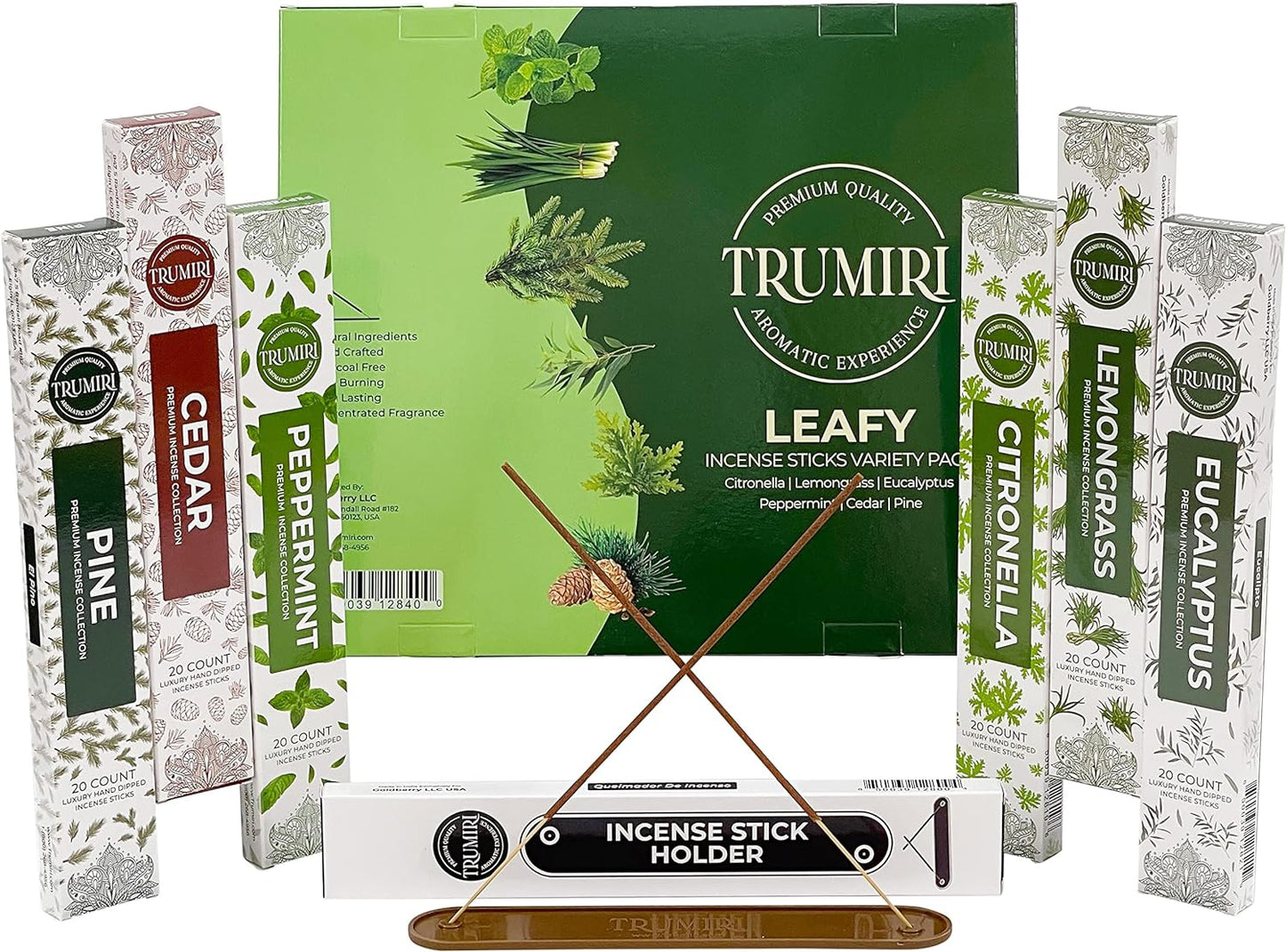 Leafy Incense Sticks Variety Pack with Incense Holder - 6 Scents - 20 Sticks/Scent - Total 120 Sticks - Incienso Sahumerio Agarbatti Joss Sticks