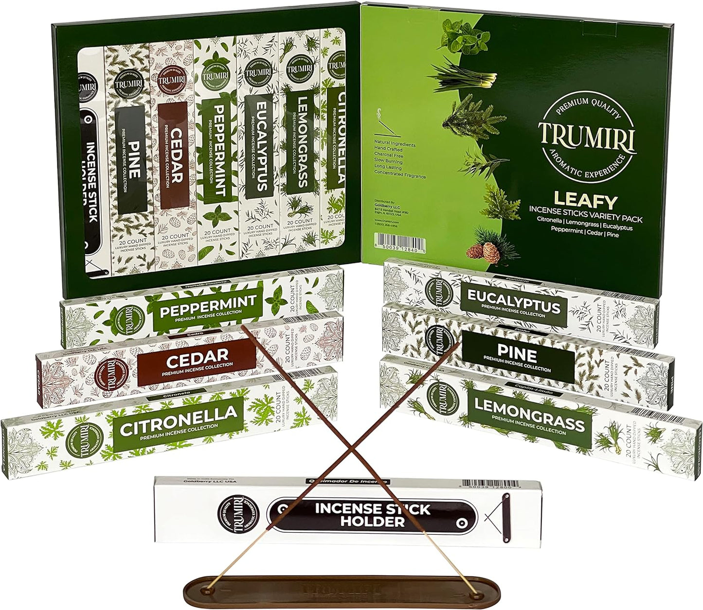 Leafy Incense Sticks Variety Pack with Incense Holder - 6 Scents - 20 Sticks/Scent - Total 120 Sticks - Incienso Sahumerio Agarbatti Joss Sticks