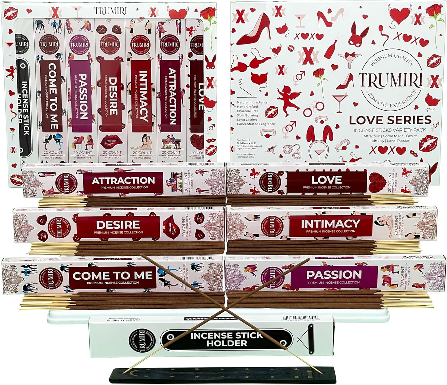 Love Spell Incense Sticks Variety Pack with Incense Holder - 6 Scents - 20 Sticks/Scent - Total 120 Sticks - Incienso Sahumerio Agarbatti Joss Sticks