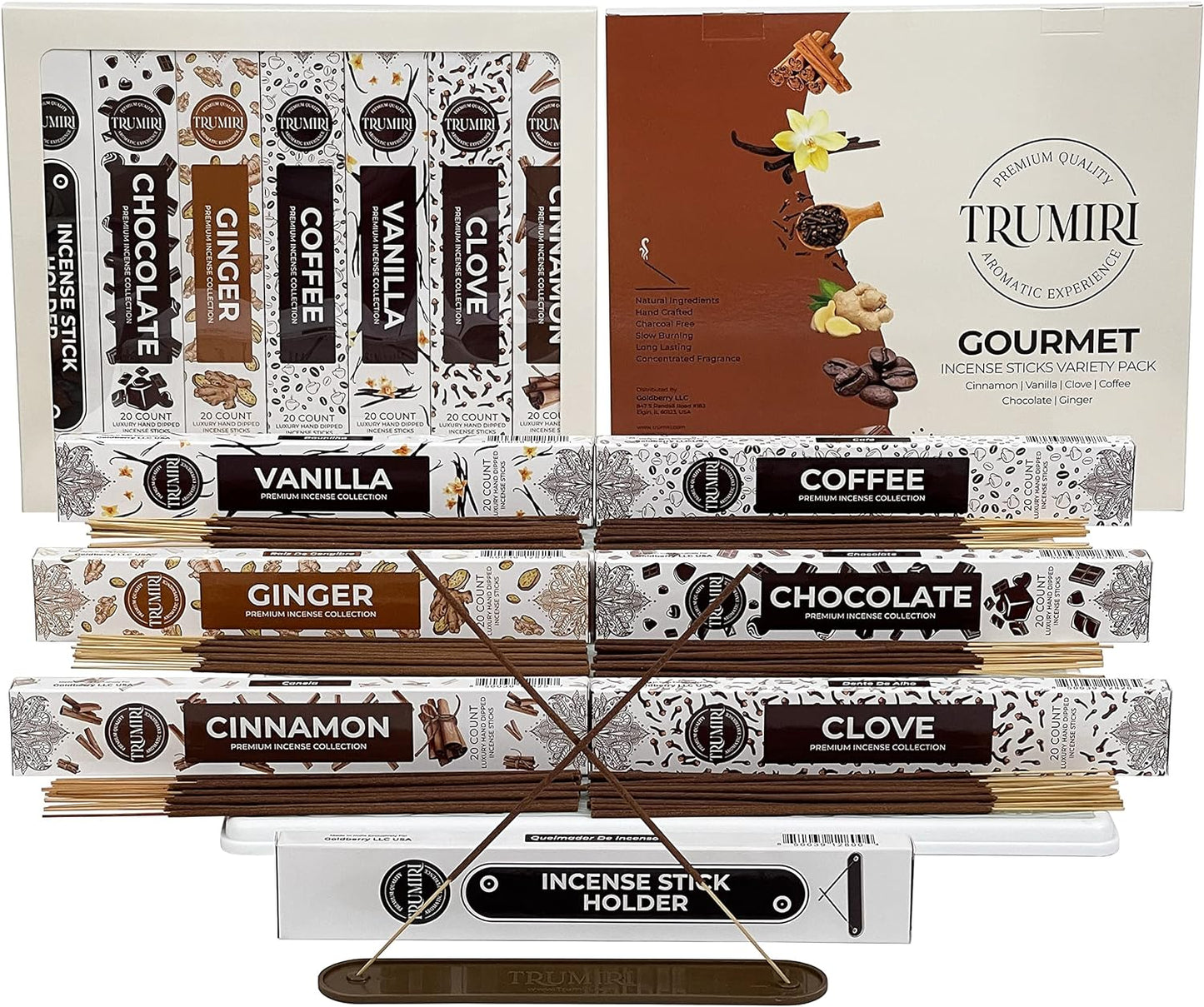 Gourmet Incense Sticks Variety Pack with Incense Holder - 6 Scents - 20 Sticks/Scent - Total 120 Sticks - Incienso Sahumerio Agarbatti Joss Sticks