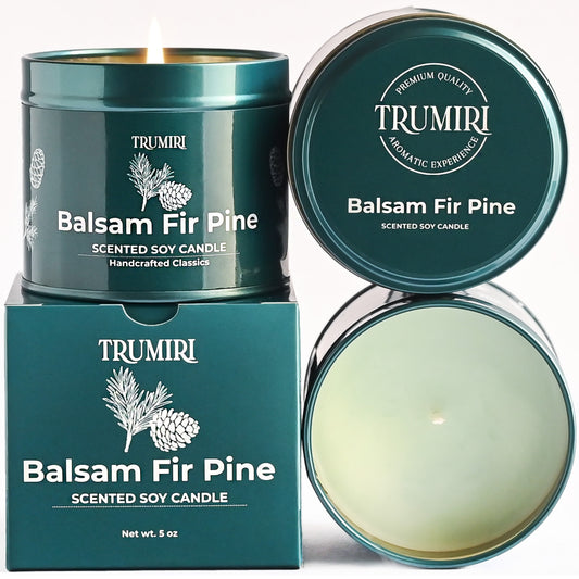 Balsam Fir Pine Scented Candle for Christmas Fall - Natural Non Toxic Soy Wax - Best Fragrant Essential Oils for Home Winter Holidays Luxury Gifts - Long Lasting 5oz