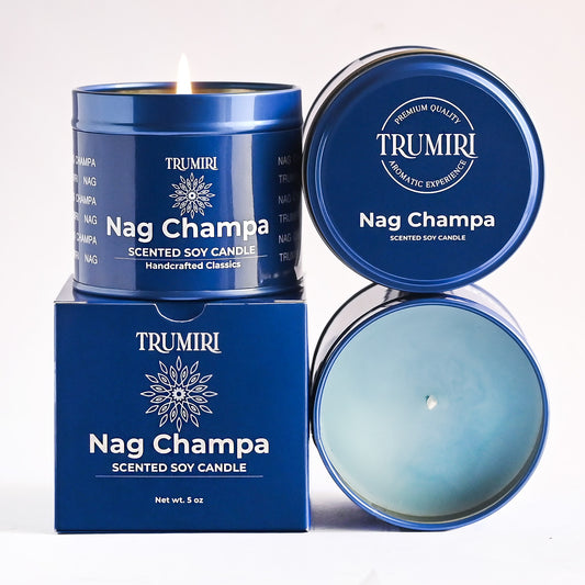 Nag Champa Scented Candle made with Natural Non Toxic Vegan Soy Wax and Highly Fragrant Long Lasting Essential Oils for Home Aromatherapy Meditation - 5oz Travel Tin