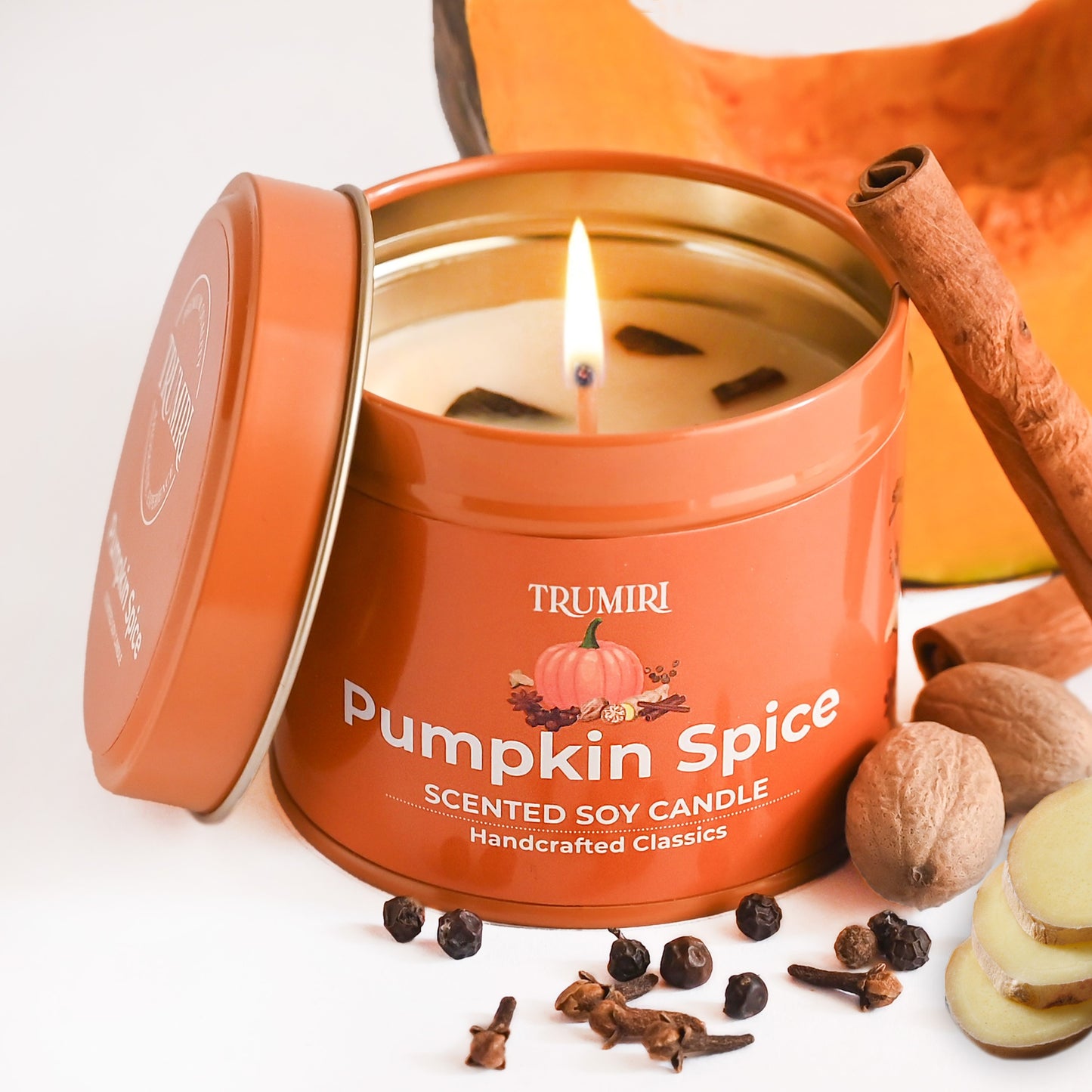 Pumpkin Spice Candle for Fall Christmas Holidays - Natural Non Toxic Soy Wax, Cinnamon and Essential oils - Highly Scented, Long Lasting - Luxury Gifts for Home Halloween Thanksgiving - 5oz