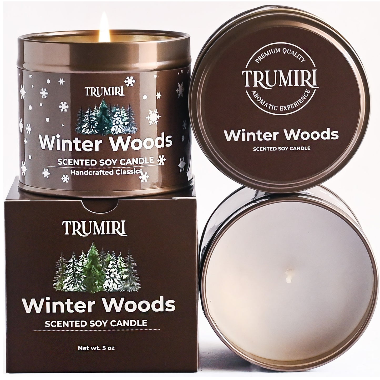 Winter Woods - Fall Scented Candle for Christmas Thanksgiving Holidays - Natural Non Toxic Vegan Soy Wax - Highly Fragrant Essential Oils - Home Gifts - 5oz Long Lasting