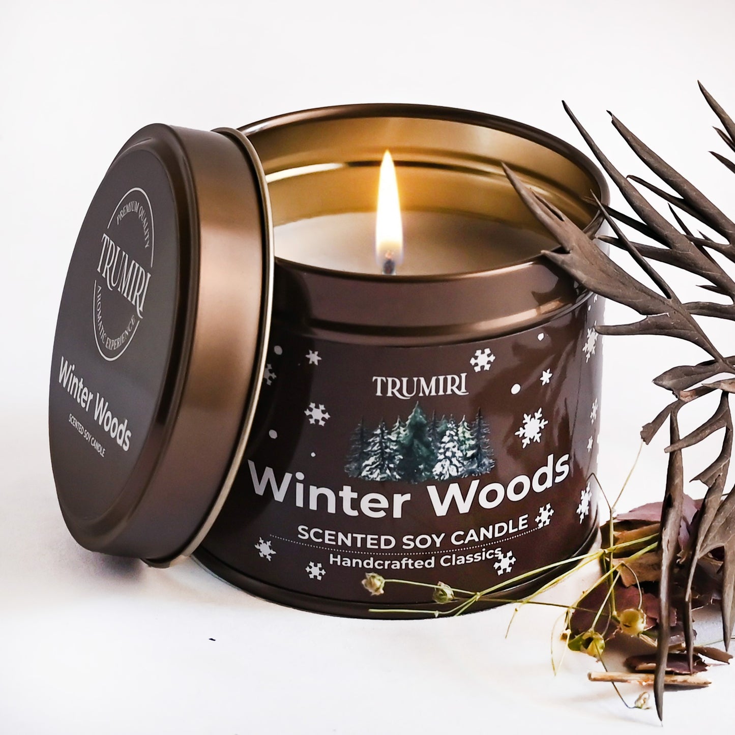 Winter Woods - Fall Scented Candle for Christmas Thanksgiving Holidays - Natural Non Toxic Vegan Soy Wax - Highly Fragrant Essential Oils - Home Gifts - 5oz Long Lasting