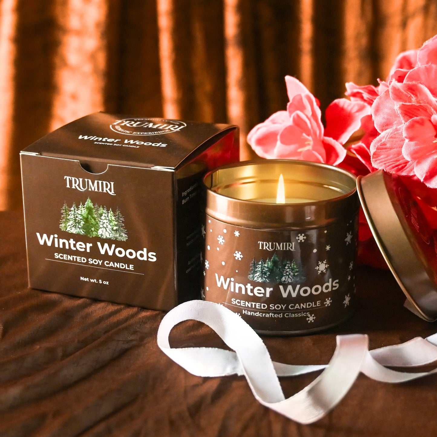 Winter Woods - Fall Scented Candle for Christmas Thanksgiving Holidays - Natural Non Toxic Vegan Soy Wax - Highly Fragrant Essential Oils - Home Gifts - 5oz Long Lasting